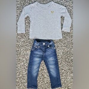 2 Piece True Religion Toddler 18 Month Set ~ L/S Gray Shirt & Relaxed Fit Jeans